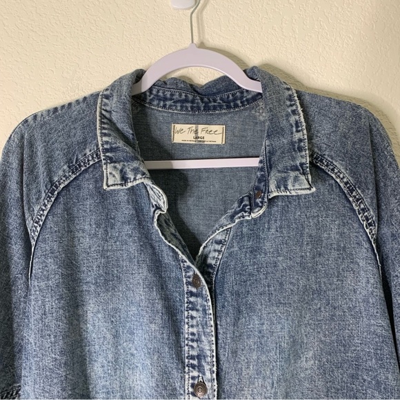 We the free Womens Blue Denim Hannah Long Sleeve Mini Dress L - Picture 7 of 10